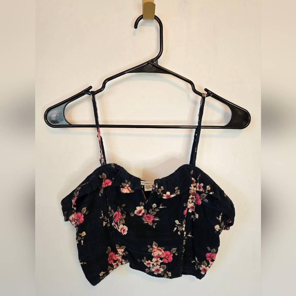 73. American Eagle Floral Black Crop Top